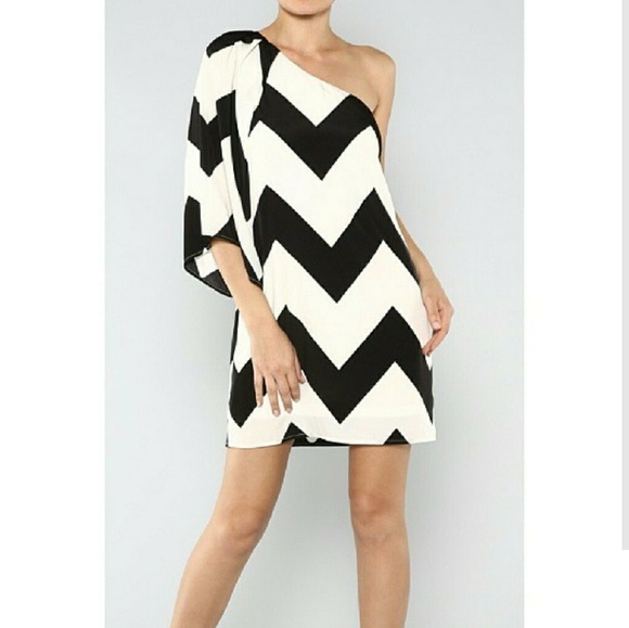Pink Chevron One Shoulder Dress
